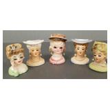 5 vintage miniature head vases incl Inarco- 4'H