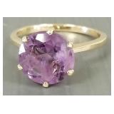 14K gold ring s/w large ground amethyst- marked