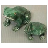 2 carved green stone frogs- 1 w/ diamond
