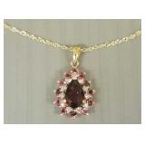 14K gold pendant/ necklace s/w pink stones &