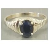 14K white gold ring s/w blue sapphire- 1.7g; size7