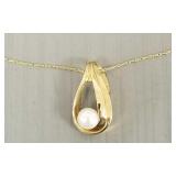 14K gold pendant necklace s/w pearl- 3.1g; 18'