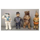 4 vintage etc cast iron still bank incl clown,