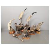 8 assorted carved buffalo horn animal figures incl
