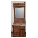 Antique Victorian walnut marble commode w/ mirror