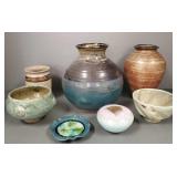 7 pcs studio art pottery/ stoneware- 11 1/2'H