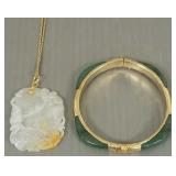 Carved jade pendant on chain & jade hinged
