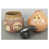 3 pcs Native American, etc pottery- 2 signed