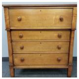 Lg antique tiger maple 4-drawer chest 47 1/2'H
