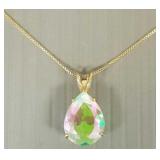 14K gold pendant necklace s/w large mystic topaz