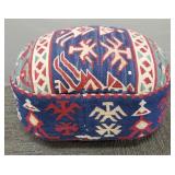 Kelim flat weave upholstered footstool- 12'H
