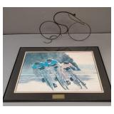 Iron bike sculpture & large framed bike print-