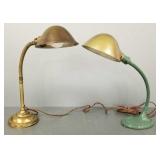 2 antique gooseneck lamps: 1 brass & 1 painted