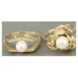 2- 14K gold rings set with pearl- 7.3g; size 7 & 9