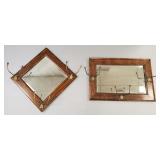 2 antique oak beveled mirrors w/ hooks- 17 1/2' x