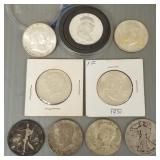 9 asst. silver 1/2 dollars- Liberty, etc.