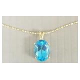 14K gold pendant/ necklace s/w blue topaz- 5.2g