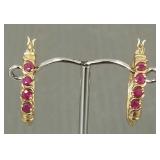 14K gold & ruby hoop earrings- 3.5g- 1'