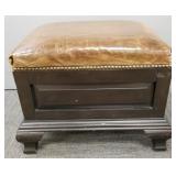 Leather upholstered footstool w/ nail trim