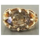 14k gold & smoky quartz ring- 9.5g, sz 6,