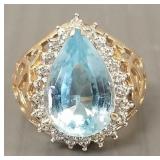 10k gold filigree ring s/w large pear shaped blue