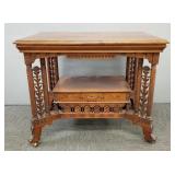 Victorian ornately carved parlor table w/ drawer-