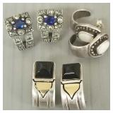3 pr sterling silver huggie earrings s/w stones