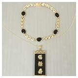 2 pcs gold & onyx, etc. jewelry- 8.3g total: 14K