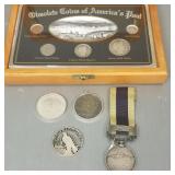 Small group silver coins, silver medal, etc