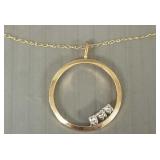 14K gold circle pendant s/w 3 diamonds on 14K