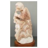 Signed Jawa 87 Marble Kokopelli statue on wood