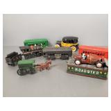 7 pcs reproduction cast iron toys incl Roadster