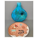 2 items: Virglass art glass vase 12 1/2'H &