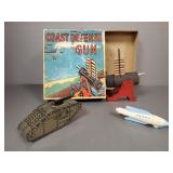 3 vintage toys incl tin tank bank, Buck Rogers
