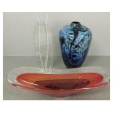 3 pcs art glass, etc. incl signed R. Glass