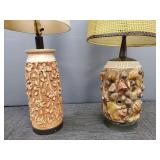2 mid century table lamps: brutalist pottery dated