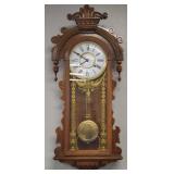 Walnut carved antique style regulator wall clock-