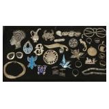 25 pcs sterling jewelry incl enamel pins, Taxco