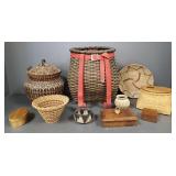 Group assorted baskets & boxes some signed incl