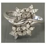14K white gold & diamond floral motif ring-