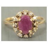 14K gold & ruby ring w/ diamond halo- 3.1g; size 8