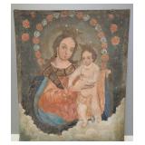 Antique icon oil painting on canvas- virgin Mary