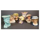 7 asst. vintage head vases incl Acmeware (4 w/