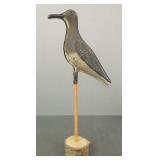 Antique 'tinnie' painted shorebird decoy w/ stand-