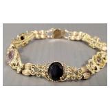 10K gold filigree multi- color gemstone bracelet-