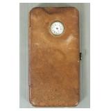 Antique leather folding coin purse w/ key-wind