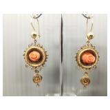 Pair Victorian tested 14K gold & coral earrings