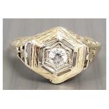Vintage 14K gold filigree natural diamond ring-