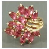 14K gold cluster ring s/w pink stones- 5.6g,