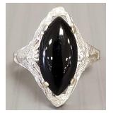 14K white gold ring s/w black stone- 2.5g; size